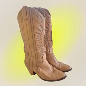 Acme Light Brown Distressed Leather Cowgirl Boots 6M